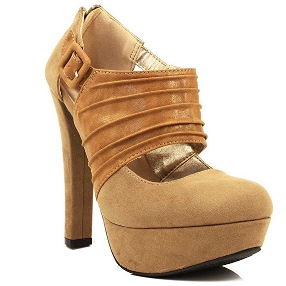 Qupid Shoes - Qupid Marc-26 Taupe Velvet Platform Heel